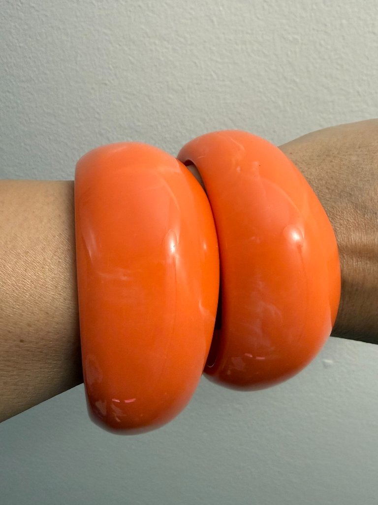 Wide Vintage Chunky Orange Lucite Bangle Bracelets Lot Bundle